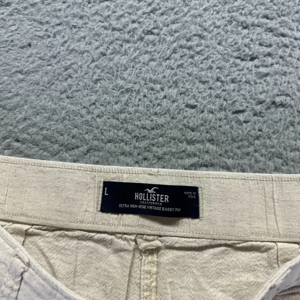 VTG Hollister‎ Pant Womens L Beige Cargo Straight Utility Workwear Baggy Stretch